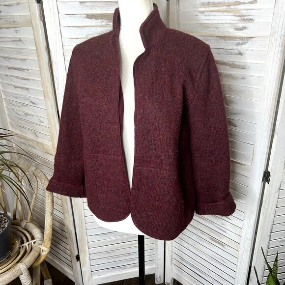 CIAO SPORT LTD VINTAGE Blazer Suit Jacket Shetland Wool Burgundy M Boxy Cropped - Picture 4 of 12